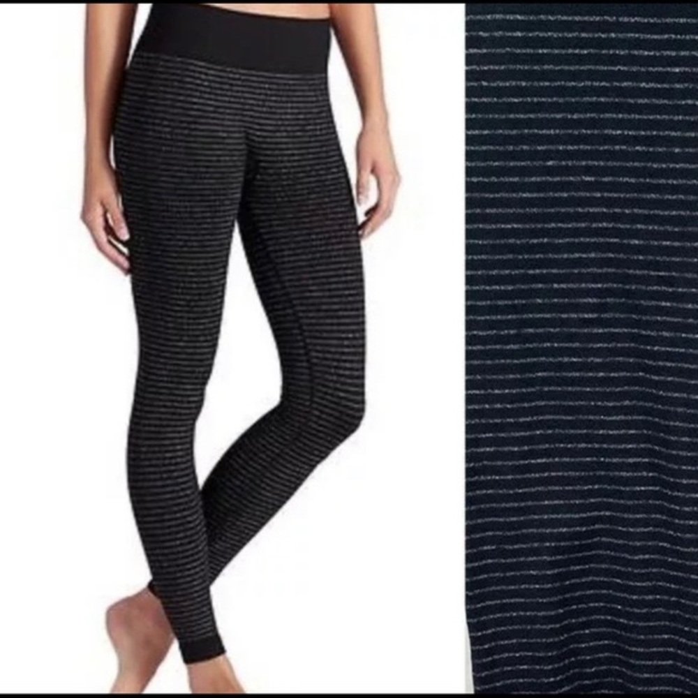Athleta Black Sparkle Glitter Stripe Leggings Med